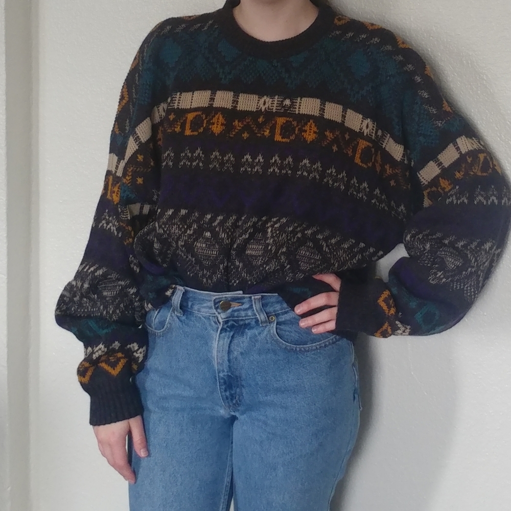 Vintage Oversized Knit Colorwork Dad Ugly Sweater